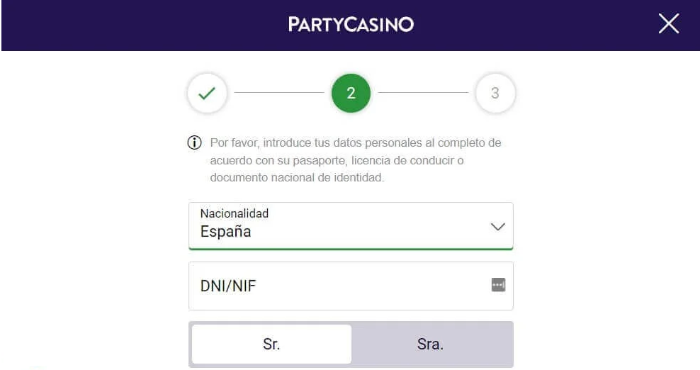 PartyCasino Verificación