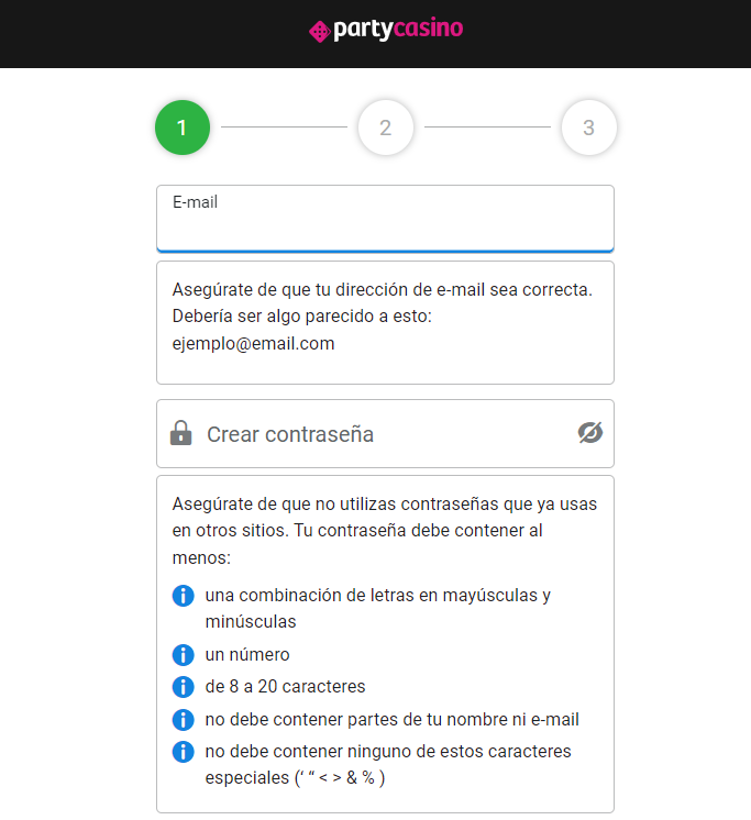 party casino login